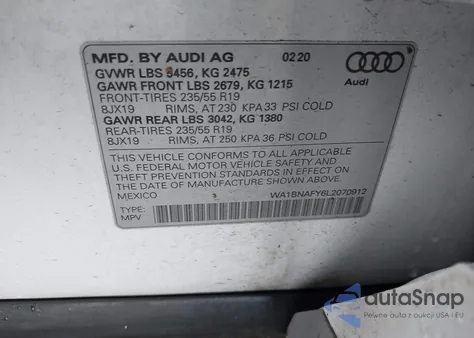 2020 Audi Q5 Premium Plus 45 Tfsi Quattro S Tronic z USA, uszkodzony, nr VIN WA1BNAFY6L2070912